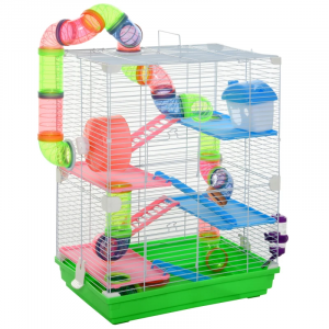 Cage à hamster souris et rongeur sur 4 niveaux - avec tunnel, mangeoire et équipements